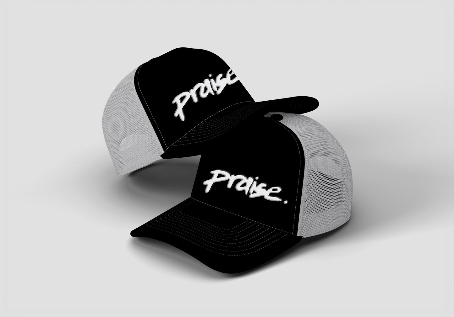 p's white blk and white trucker