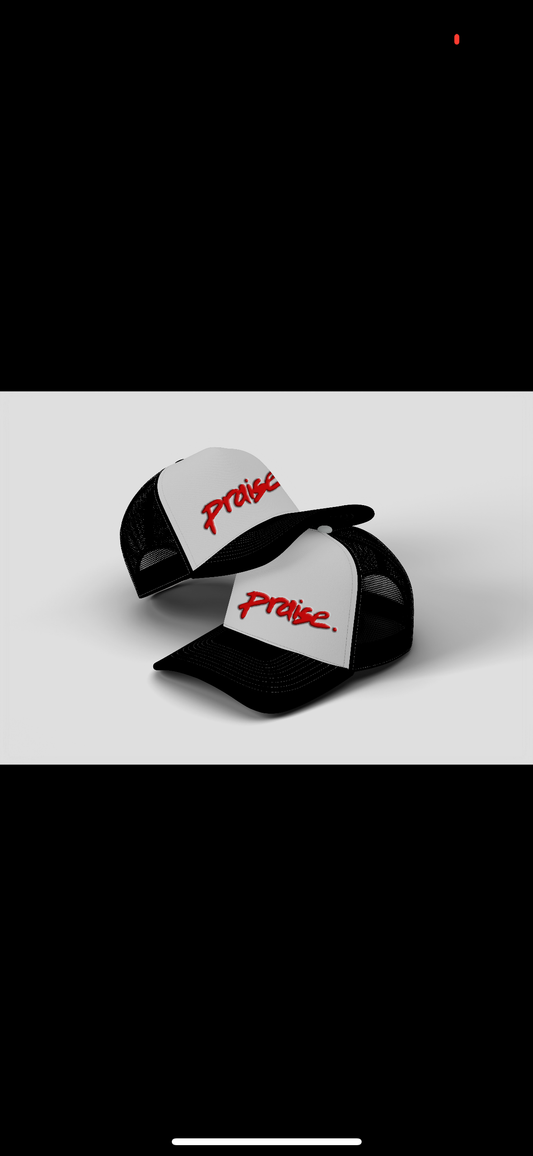p's red blk and white trucker