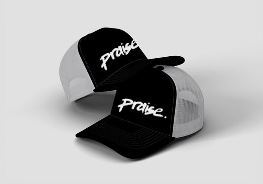 p's white blk and white trucker